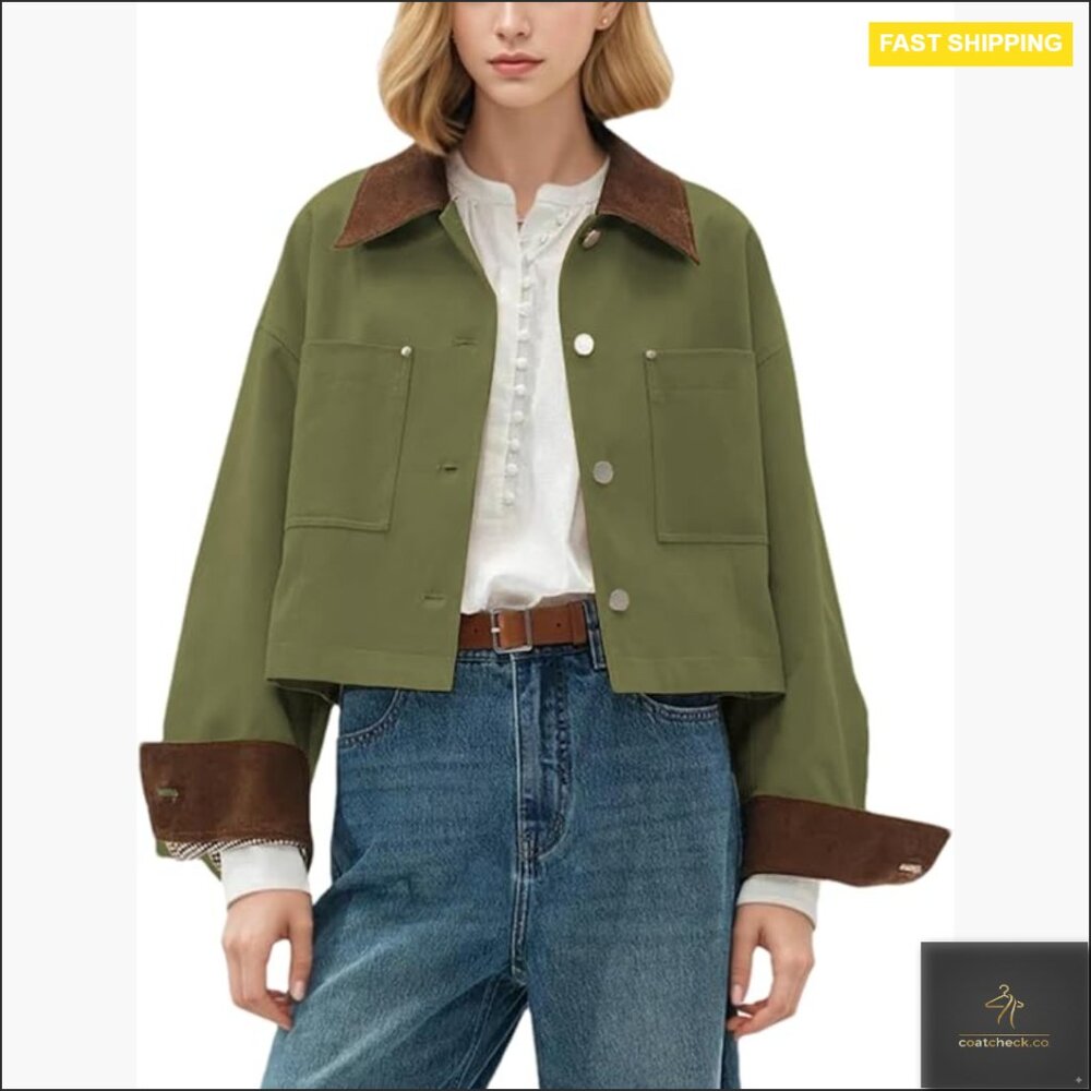 Cropped Utility Jacket Classic Retro Button Front… - image 1